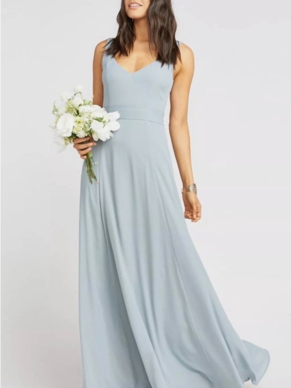 Show Me Your Mimi Silver Sage Crisp Jenn Maxi Bridesmaid Dress size medium